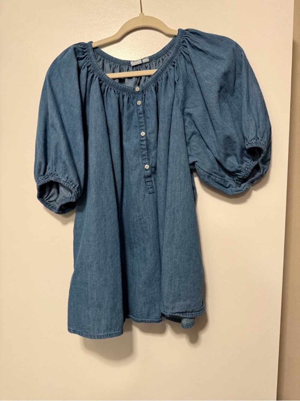 GAP Blue Women's Puff-Sleeve Denim Top